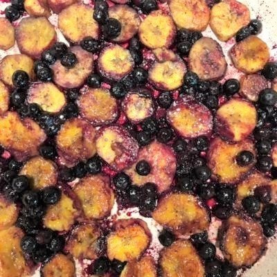 AIP Paleo Blueberry Plantains are a delicious quick & easy side for breakfast! You won't even miss blueberry pancakes! A cross between blueberry pancakes & blueberry cobbler! AIP, Paleo, Gluten Free, & Vegan #aip #paleo #glutenfree #dairyfree #breakfast #side #recipe #vegan #thehealthnutmama.com