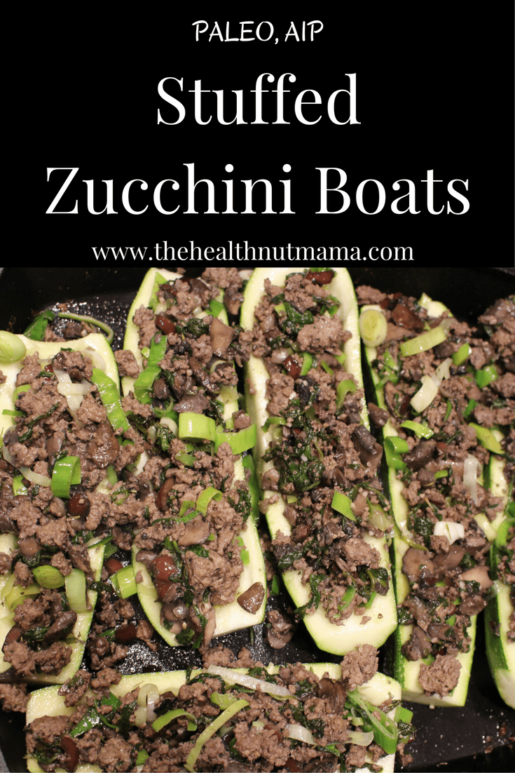 Paleo AIP Stuffed Zucchini Boats -Perfect way to use up all that summer squash & zucchini, not only delicious but pretty too! -www.thehealthnutmama.com