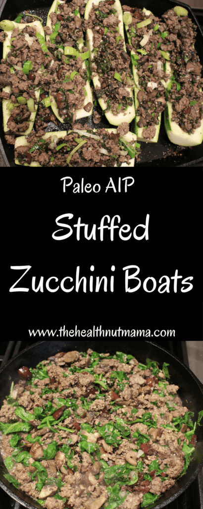 Paleo AIP Stuffed Zucchini Boats -Perfect way to use up all that summer squash & zucchini, not only delicious but pretty too! -www.thehealthnutmama.com
