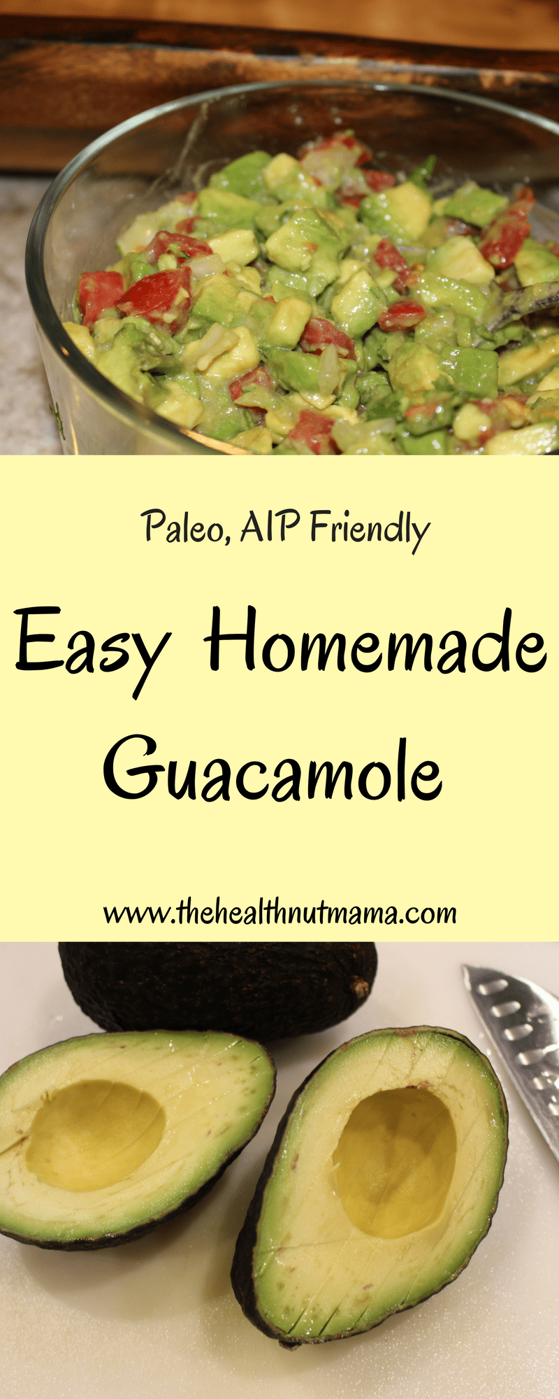 Easy Homemade Guacamole. Here is a Quick Easy Paleo, AIP Friendly Homemade Guacamole. Can be ready in a matter of minutes! www.thehealthnutmama.com