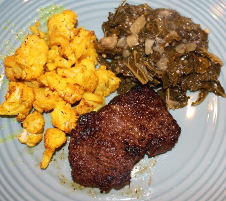 Teriyaki Cube Steak, Cauliflower and Kale