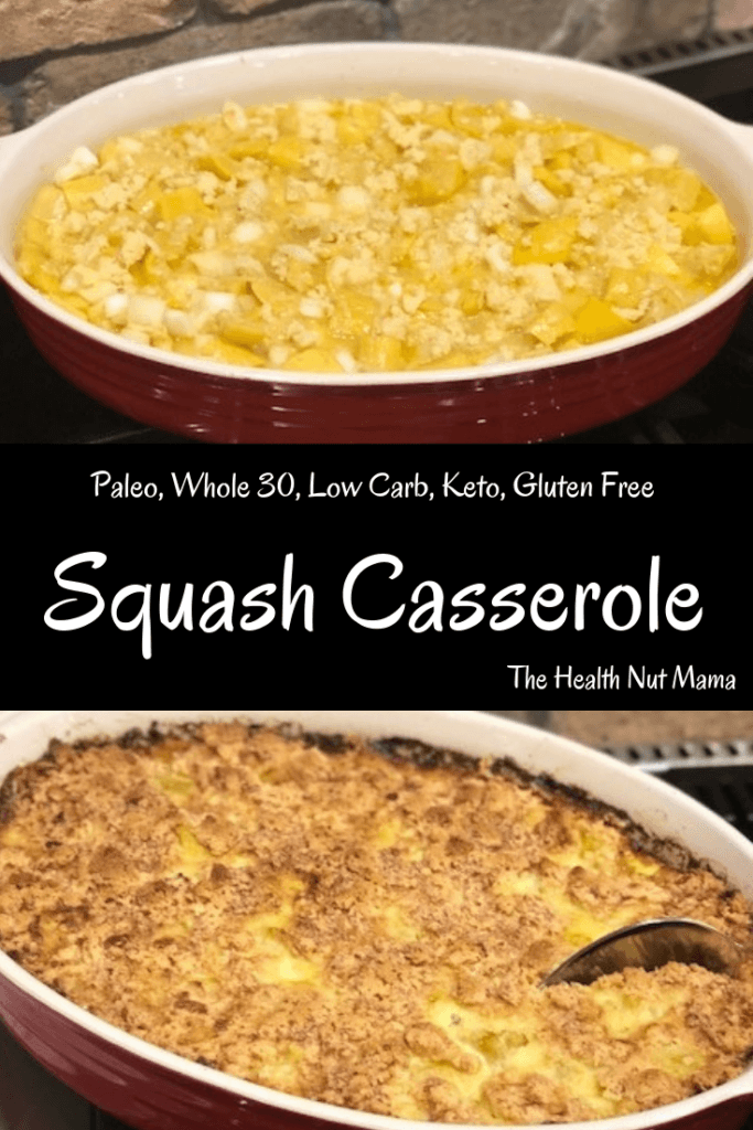 This Paleo Squash Casserole is a healthy alternative to your grandmothers southern tradition. It is easy & delicious! Perfect for potlucks & entertaining. Whole 30, Low Carb, Keto, Gluten Free & Vegan. #paleo #whole30 #glutenfree #keto #vegan #squashcasserole #southern #potluck #entertaining #thehealthnutmama www.thehealthnutmama.com