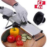GA Mandoline Slicer – Adjustable Mandolin Vegetable Slicer and French Fry Cutter, Food Slicer, Vegetable Julienne – Thick Sharp Stainless Steel Blades – Cut-Resistant Gloves and Food Holder